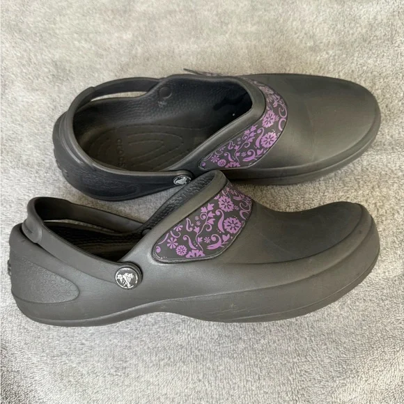 Crocs Mercy Floral Work Clogs Womens Size‎ 10 purple floral band - Picture 3 of 11